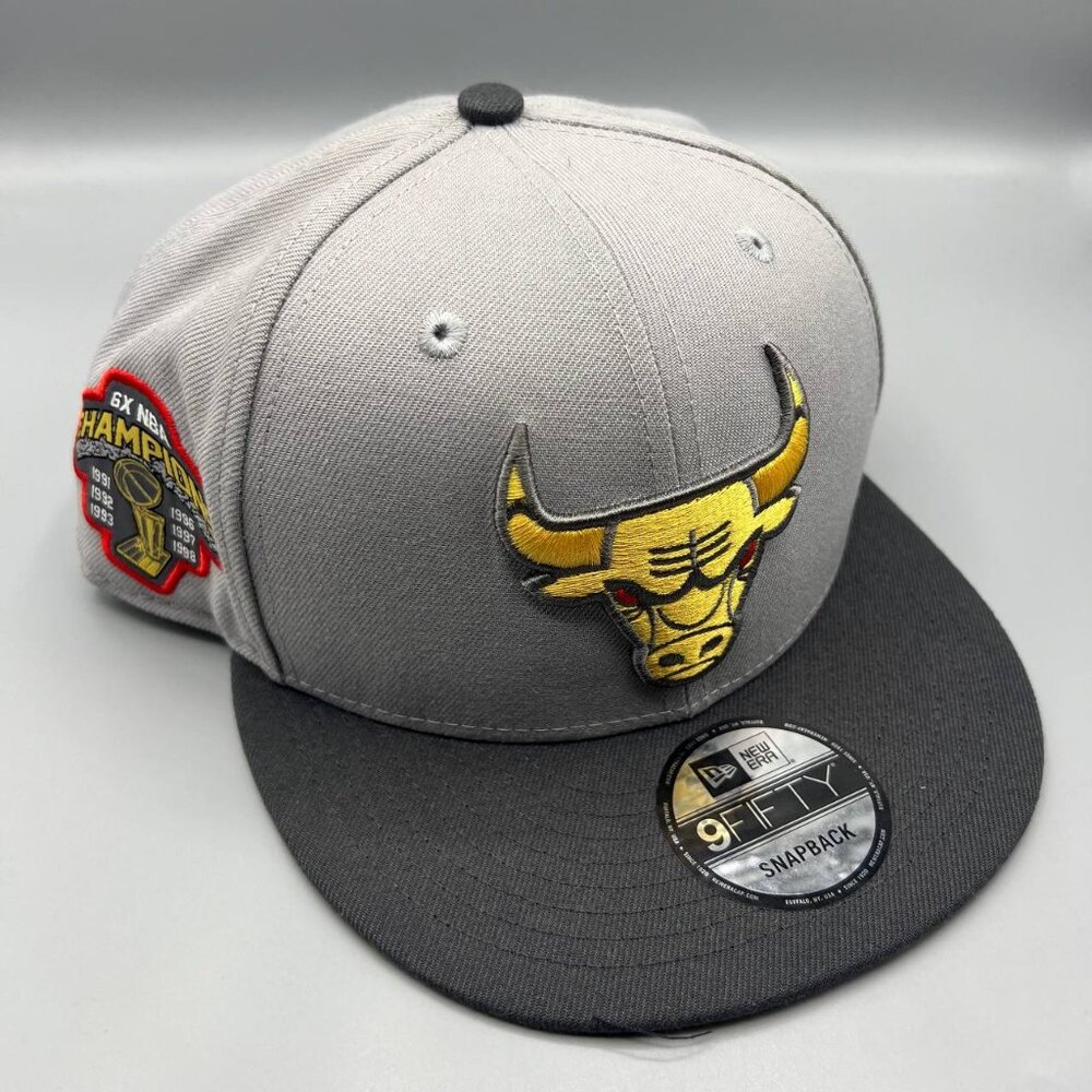 Chicago Bulls Hat Men Gray 6X NBA Champion 9Fifty New Era Snap Back Cap